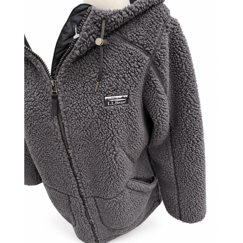 L.L.Bean Mountain Pile Fleece Coat M Gray Sherpa Hooded Gorpcore Outdoor Casual - Picture 6 of 16